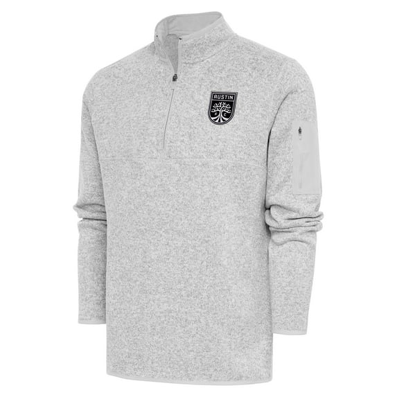 Men's Antigua Heather Gray Austin FC Brushed Metallic Logo Fortune Quarter-Zip Pullover Jacket