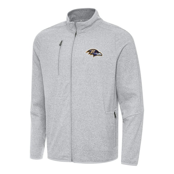 Men's Antigua Heather Gray Baltimore Ravens Hold-Up Tri-Blend Full-Zip Jacket