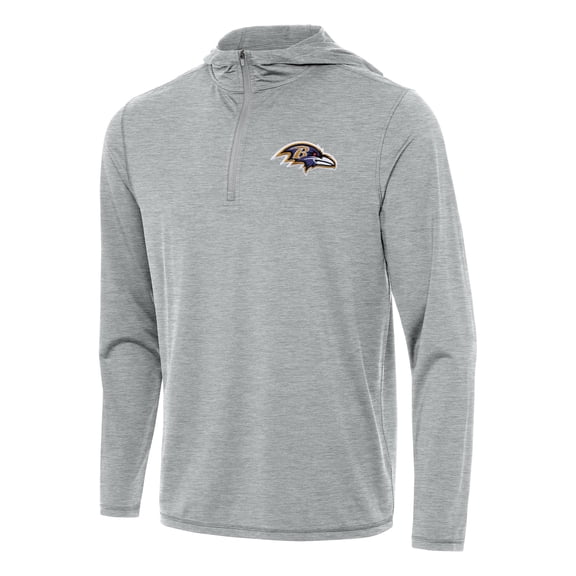 Men's Antigua Heather Gray Baltimore Ravens  Tidy Quarter-Zip Pullover Hoodie