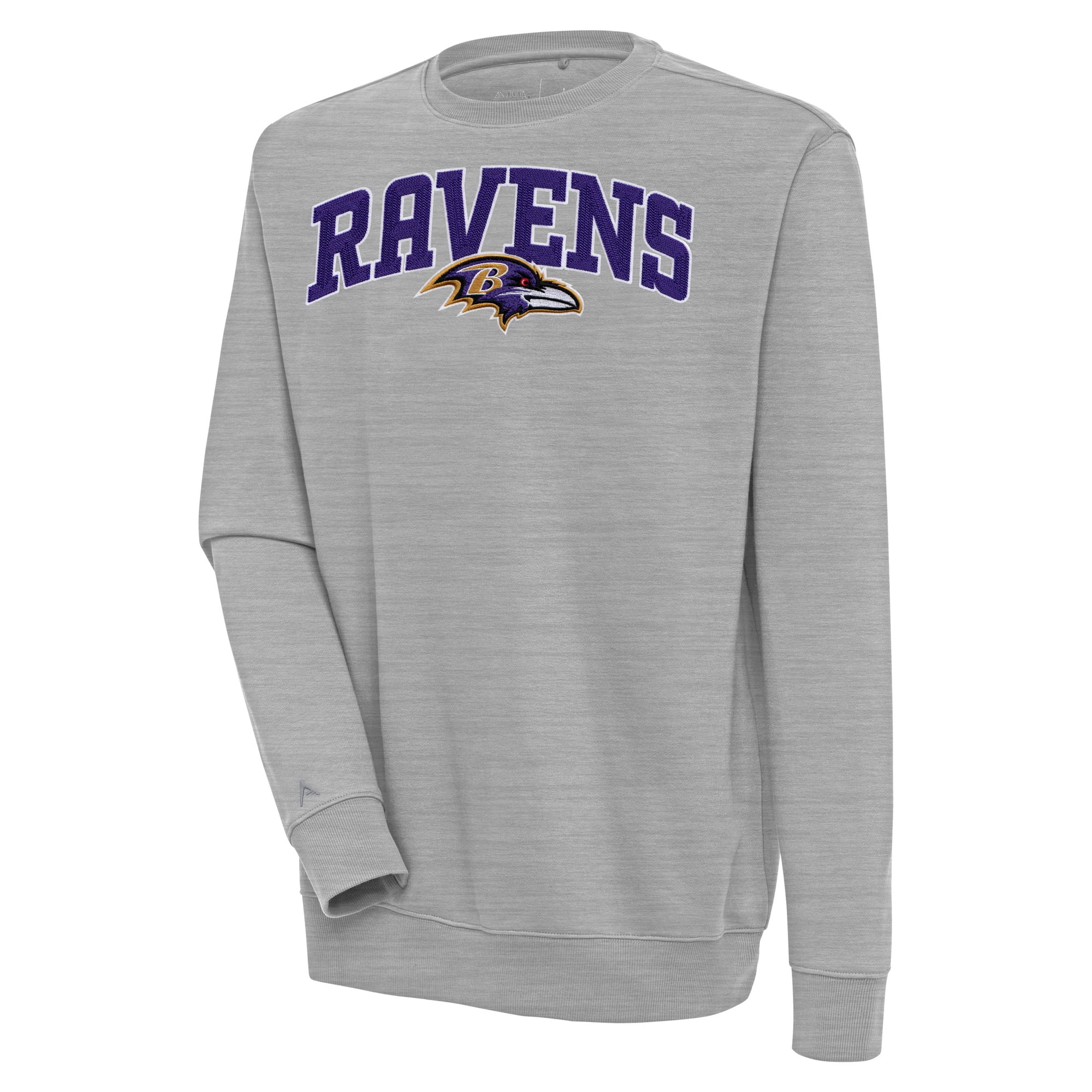 Men s Antigua Heather Gray Baltimore Ravens Victory Chenille Pullover Sweatshirt Walmart