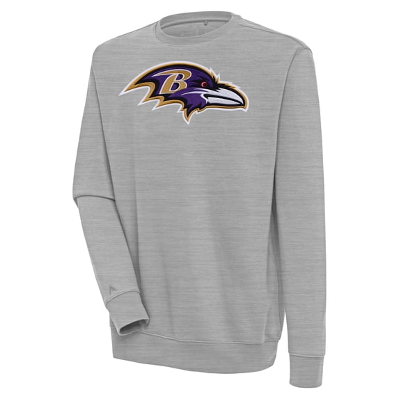 Men's Antigua Heather Gray Baltimore Ravens Victory Pullover Sweatshirt