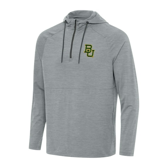 Men's Antigua Heather Gray Baylor Bears Spikes Raglan Quarter-Zip Hoodie