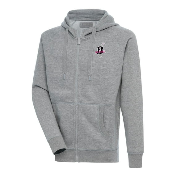 Men's Antigua Heather Gray Birmingham Black Barons Victory Full-Zip Hoodie