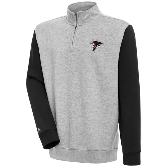 Men's Antigua Heather Gray/Black Atlanta Falcons Victory Colorblock Quarter-Zip Pullover Top