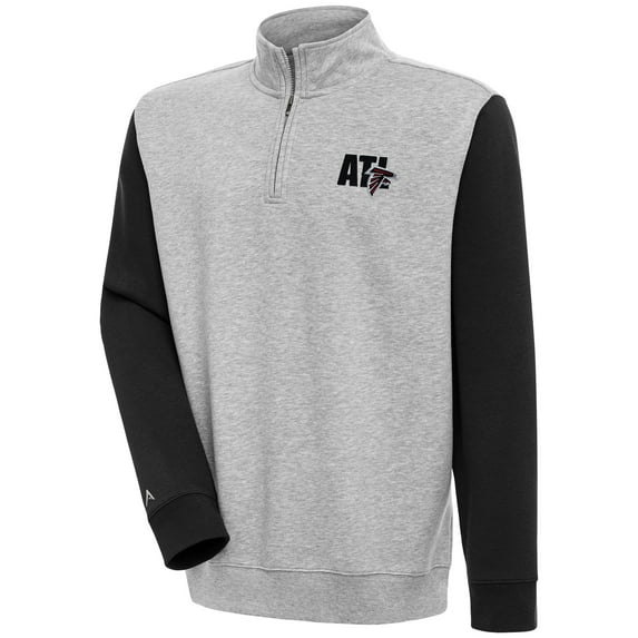 Men's Antigua  Heather Gray/Black Atlanta Falcons Victory Colorblock Quarter-Zip Pullover Top