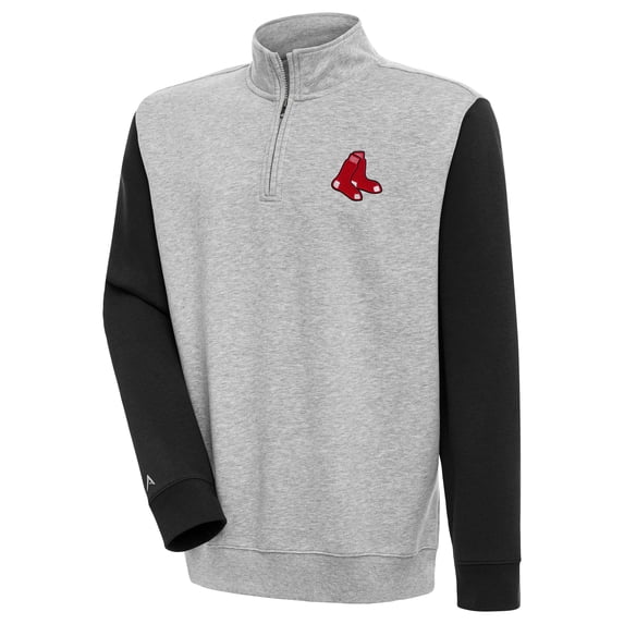 Men's Antigua Heather Gray/Black Boston Red Sox Victory Colorblock Quarter-Zip Pullover Top