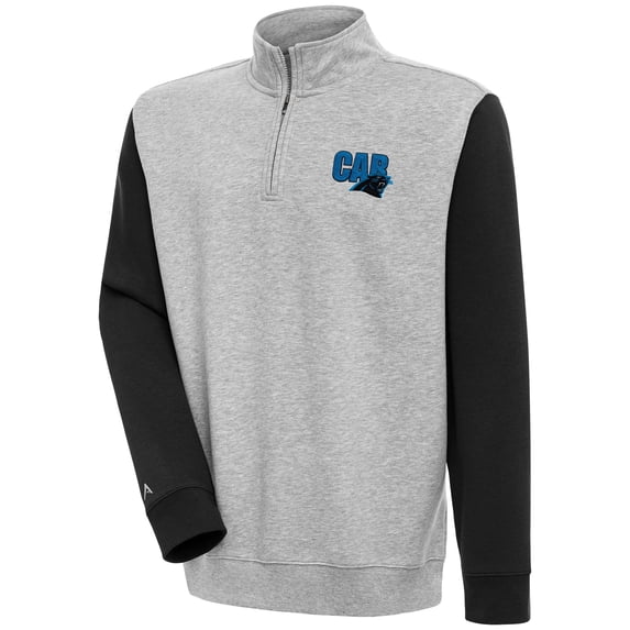 Men's Antigua Heather Gray/Black Carolina Panthers Victory Colorblock Quarter-Zip Pullover Top