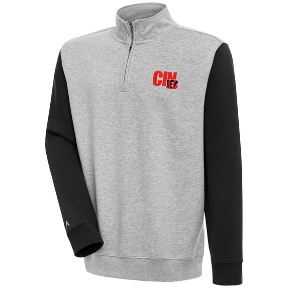 Men's Antigua Heather Gray/Black Cincinnati Bengals Victory Colorblock Quarter-Zip Pullover Top