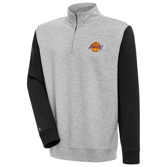 Men's Antigua Heather Gray/Black Los Angeles Lakers Victory Colorblock Quarter-Zip Pullover Top