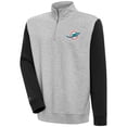 thumbnail image 1 of Men's Antigua  Heather Gray/Black Miami Dolphins Victory Colorblock Quarter-Zip Pullover Top, 1 of 1