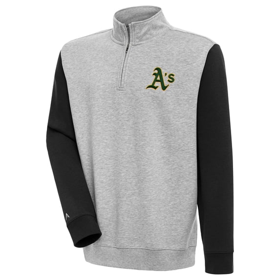 Men's Antigua Heather Gray/Black Oakland Athletics Victory Colorblock Quarter-Zip Pullover Top