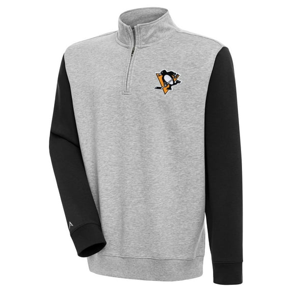 Men's Antigua Heather Gray/Black Pittsburgh Penguins Victory Colorblock Quarter-Zip Pullover Top