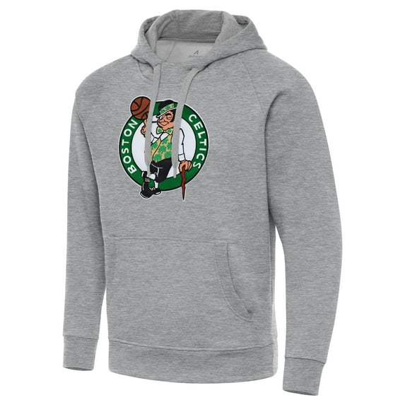 Men's Antigua Heather Gray Boston Celtics Big & Tall Victory Raglan Pullover Hoodie