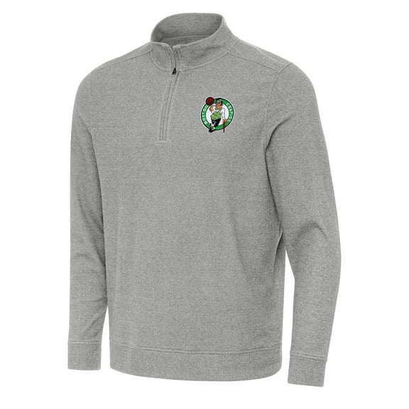 Men's Antigua Heather Gray Boston Celtics Subtle Quarter-Zip Sweatshirt