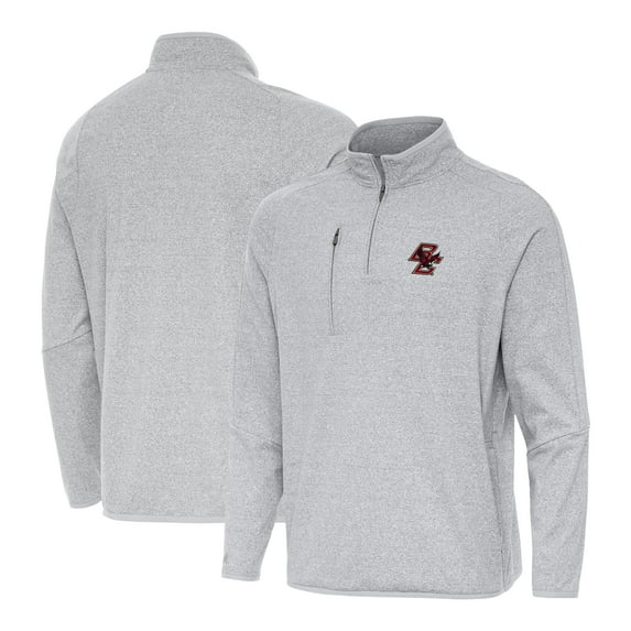 Men's Antigua Heather Gray Boston College Eagles Certain Tri-Blend Quarter-Zip Top