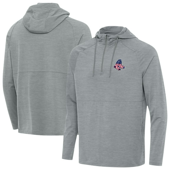 Men's Antigua Heather Gray Boston Red Sox Spikes Stars and Stripes Team Logo Quarter-Zip Pullover Hoodie