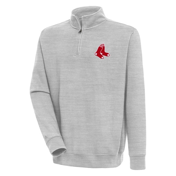 Men's Antigua Heather Gray Boston Red Sox Victory Quarter-Zip Pullover Top