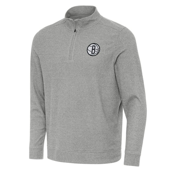 Men's Antigua Heather Gray Brooklyn Nets Subtle Quarter-Zip Sweatshirt