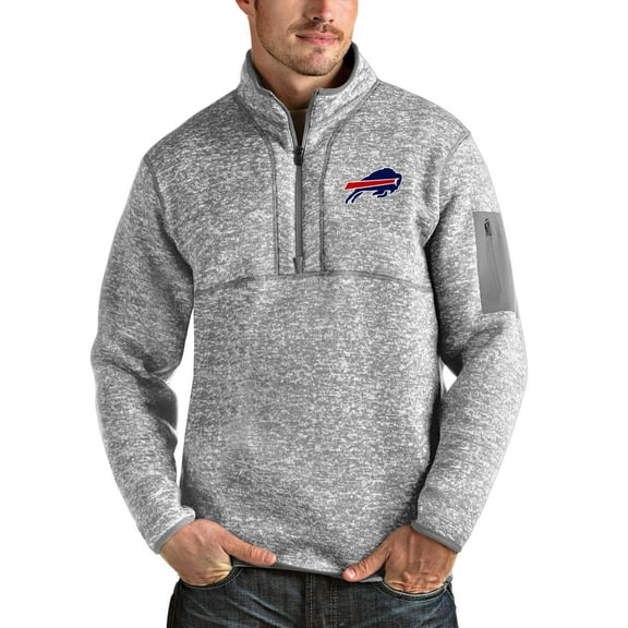 Men's Antigua Heather Gray Buffalo Bills Team Logo Fortune Quarter-Zip Pullover Jacket