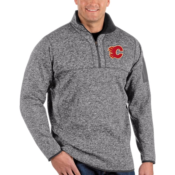 Men's Antigua Heather Gray Calgary Flames Fortune Big & Tall Quarter-Zip Pullover Jacket