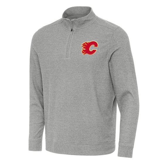 Men's Antigua Heather Gray Calgary Flames Subtle Quarter-Zip Sweatshirt