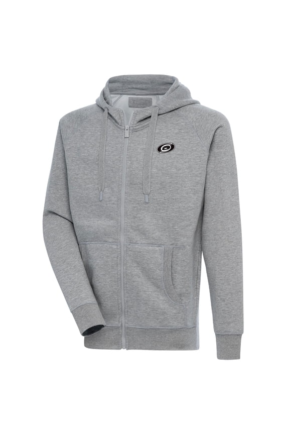 Men's Antigua Heather Gray Carolina Hurricanes Metallic Logo Victory Full-Zip Hoodie