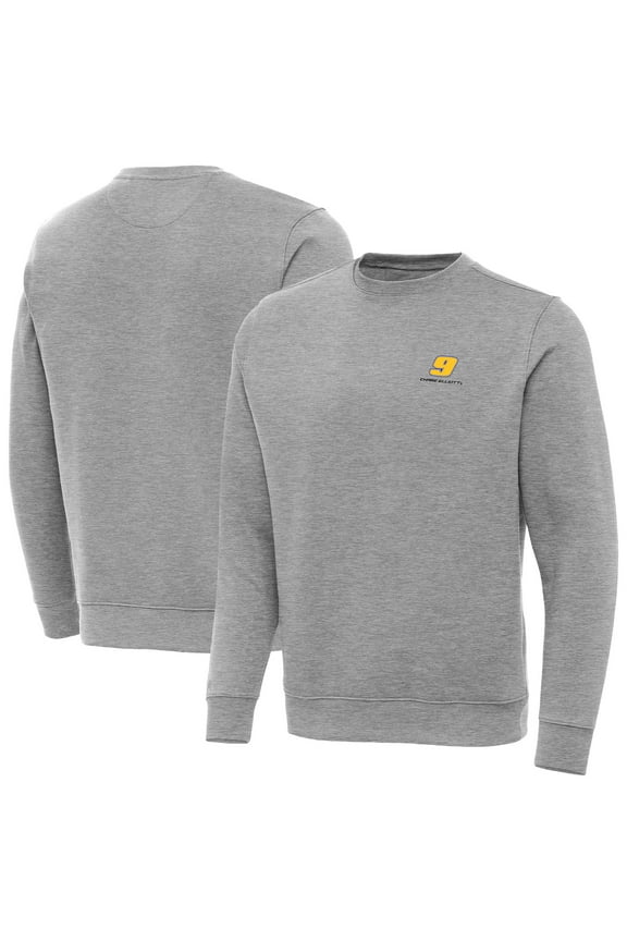Men's-Antigua Heather Gray Chase Elliott Big & Tall Victory Crewneck Pullover Sweatshirt