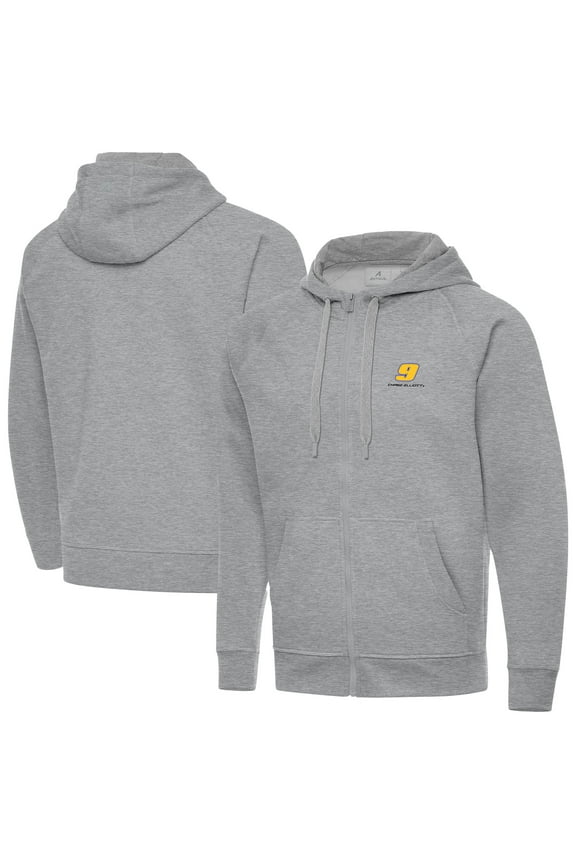 Men's-Antigua Heather Gray Chase Elliott Big & Tall Victory Full-Zip Hoodie