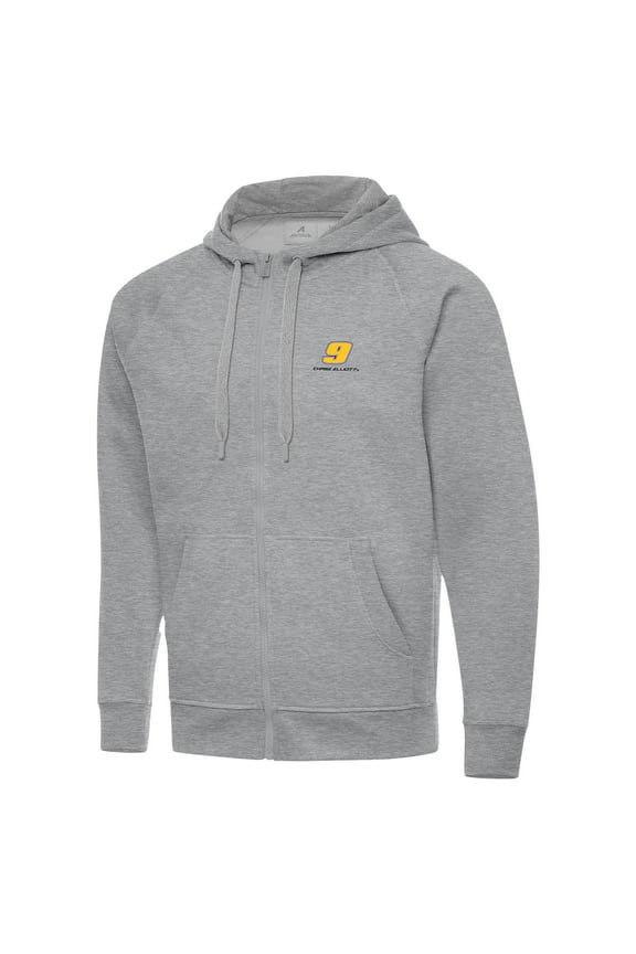 Men's-Antigua Heather Gray Chase Elliott Victory Full-Zip Hoodie