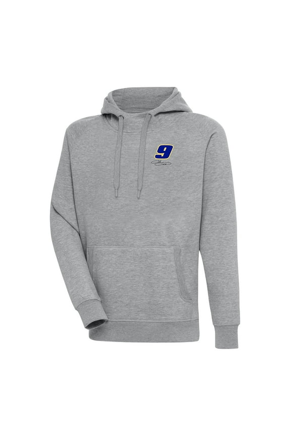 Men's Antigua Heather Gray Chase Elliott Victory Pullover Hoodie