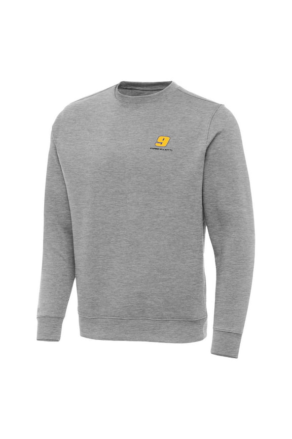 Men's-Antigua Heather Gray Chase Elliott Victory Pullover Sweatshirt