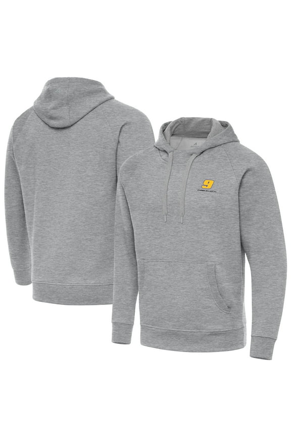 Men's-Antigua Heather Gray Chase Elliott Victory Tall Pullover Hoodie