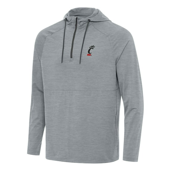 Men's Antigua Heather Gray Cincinnati Bearcats Spikes Raglan Quarter-Zip Hoodie
