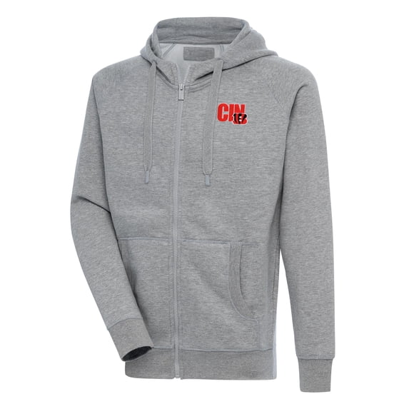 Men's Antigua Heather Gray Cincinnati Bengals Victory Full-Zip Hoodie