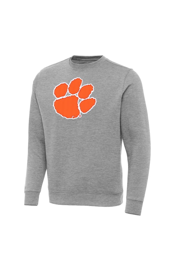 Men's Antigua Heather Gray Clemson Tigers Big & Tall Victory Crewneck Pullover Sweatshirt