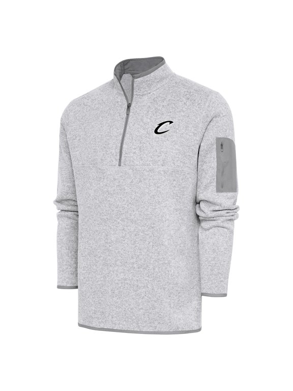 Men's Antigua Heather Gray Cleveland Cavaliers Metallic Logo Fortune Quarter-Zip Jacket