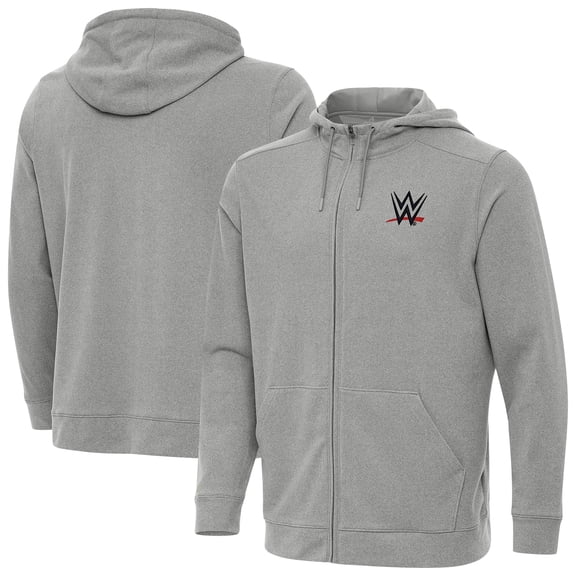 Men's Antigua Heather Gray WWE Effortless Full-Zip Hoodie