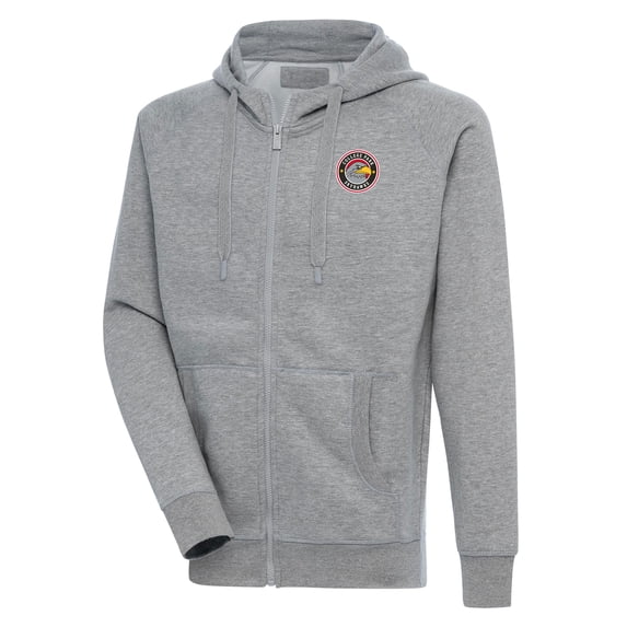 Men's Antigua Heather Gray College Park Skyhawks Victory Full-Zip Hoodie