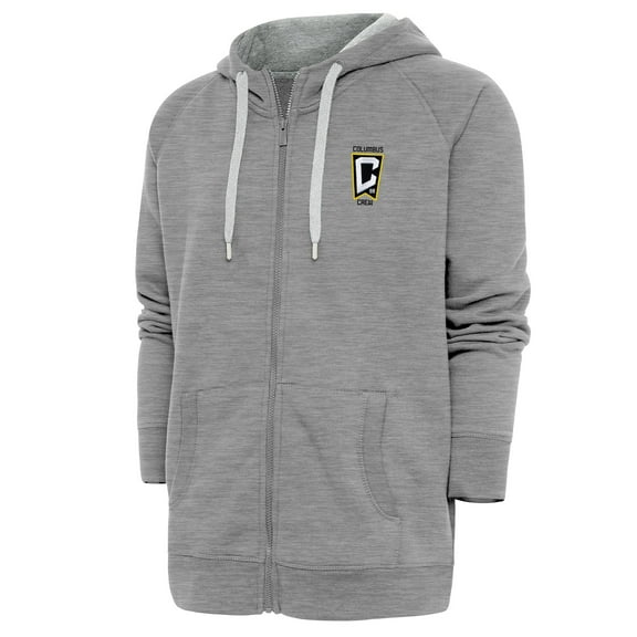 Men's Antigua Heather Gray Columbus Crew Logo Victory Full-Zip Hoodie