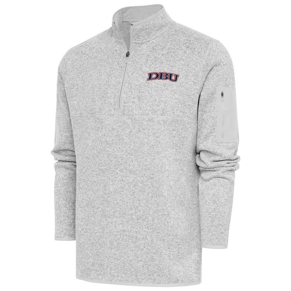 Men's Antigua Heather Gray Dallas Baptist Patriots Fortune Quarter-Zip Pullover Jacket