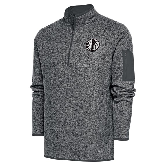 Men's Antigua Heather Gray Dallas Mavericks Metallic Logo Fortune Quarter-Zip Jacket