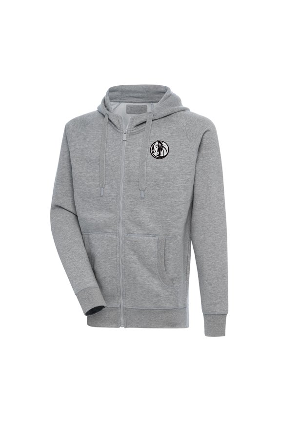 Men's Antigua Heather Gray Dallas Mavericks Metallic Logo Victory Raglan Full-Zip Hoodie