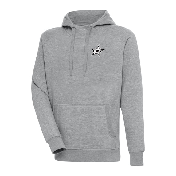 Men's Antigua Heather Gray Dallas Stars Metallic Logo Victory Pullover Hoodie