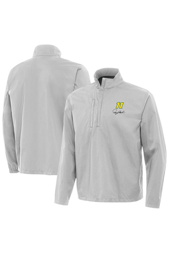 Men's-Antigua Heather Gray Denny Hamlin Brisk Quarter-Zip Pullover Jacket