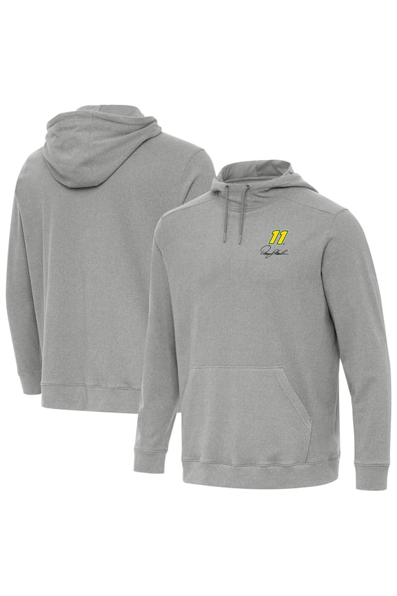 Men's-Antigua Heather Gray Denny Hamlin Cloud Pullover Hoodie