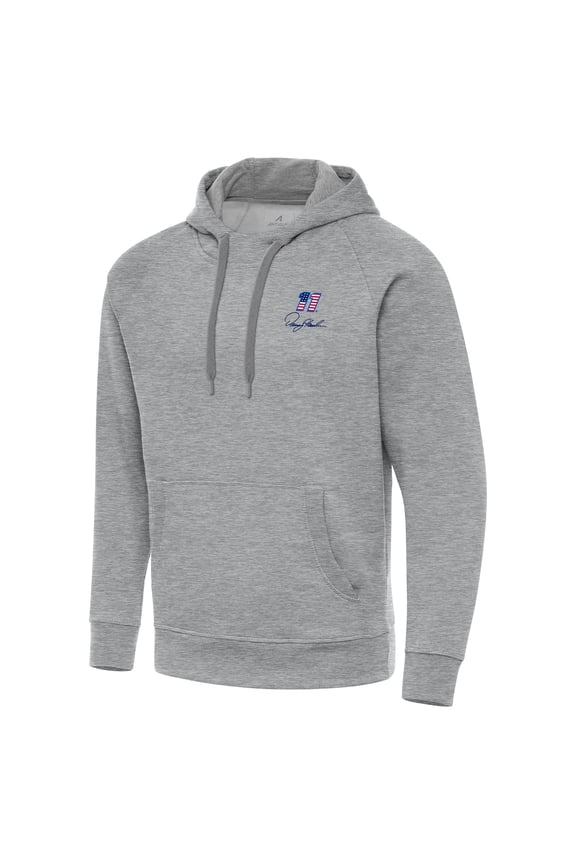 Men's-Antigua Heather Gray Denny Hamlin Fleece Victory Pullover Hoodie