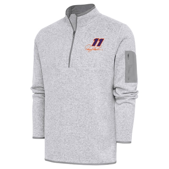 Men's Antigua Heather Gray Denny Hamlin Fortune Quarter-Zip Pullover Jacket
