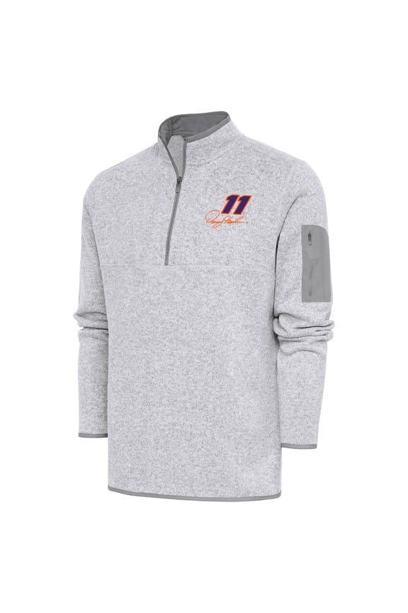Men's Antigua Heather Gray Denny Hamlin Fortune Quarter-Zip Pullover Jacket