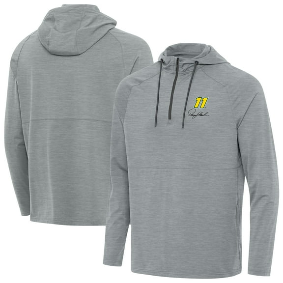 Men's Antigua Heather Gray Denny Hamlin Spikes Quarter-Zip Pullover Hoodie