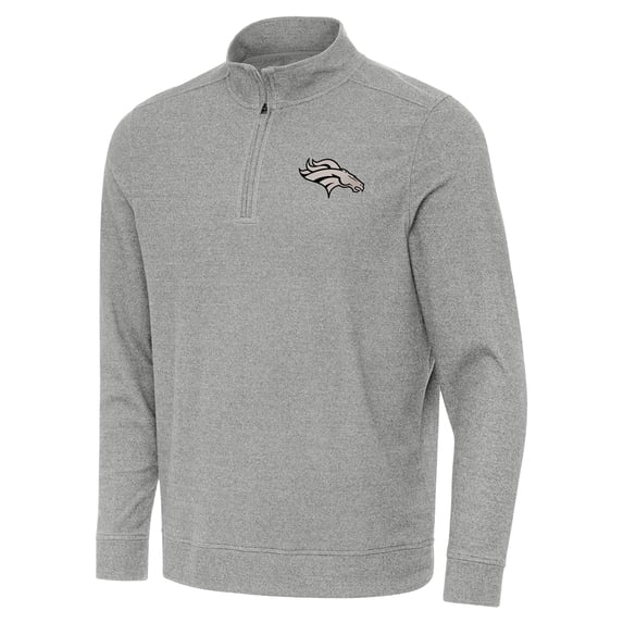 Men's Antigua Heather Gray Denver Broncos Subtle Quarter-Zip Top